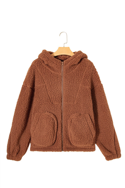 Exclusive Solid Sherpa Fleece Zip Up Hooded Jacket