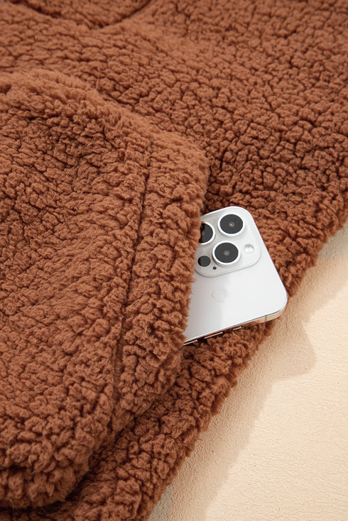 Exclusive Solid Sherpa Fleece Zip Up Hooded Jacket