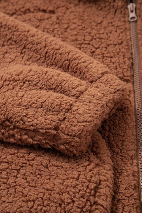 Exclusive Solid Sherpa Fleece Zip Up Hooded Jacket