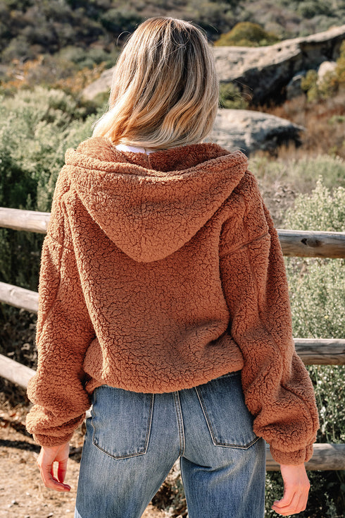 Exclusive Solid Sherpa Fleece Zip Up Hooded Jacket