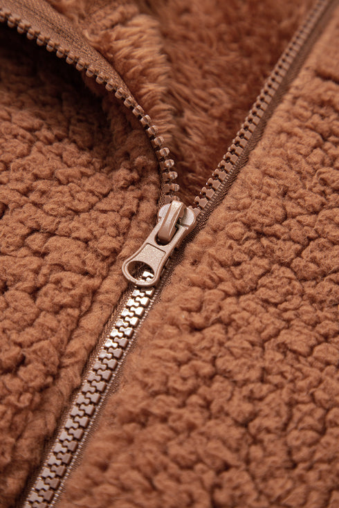 Exclusive Solid Sherpa Fleece Zip Up Hooded Jacket