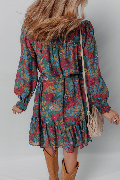 Exclusive Southern Belle Ruffled Puff Sleeve Floral Dress