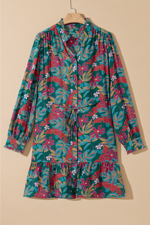 Exclusive Southern Belle Ruffled Puff Sleeve Floral Dress