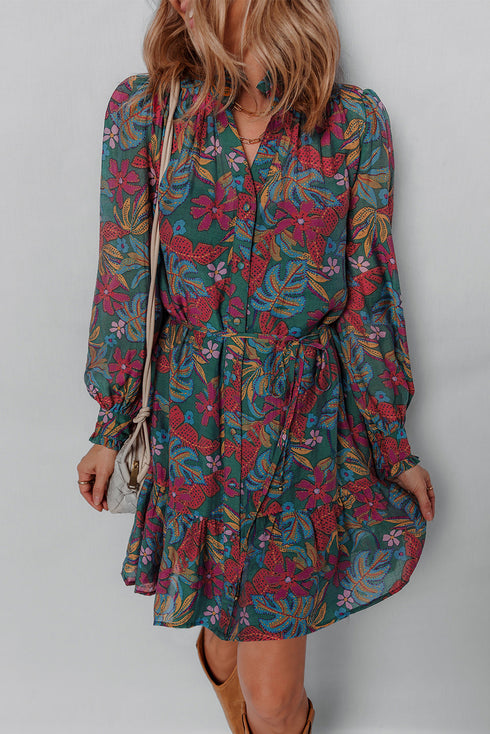 Exclusive Southern Belle Ruffled Puff Sleeve Floral Dress
