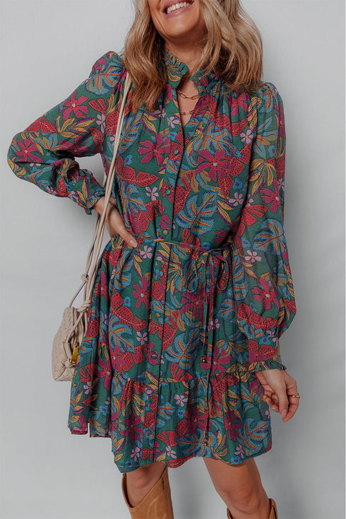 Exclusive Southern Belle Ruffled Puff Sleeve Floral Dress