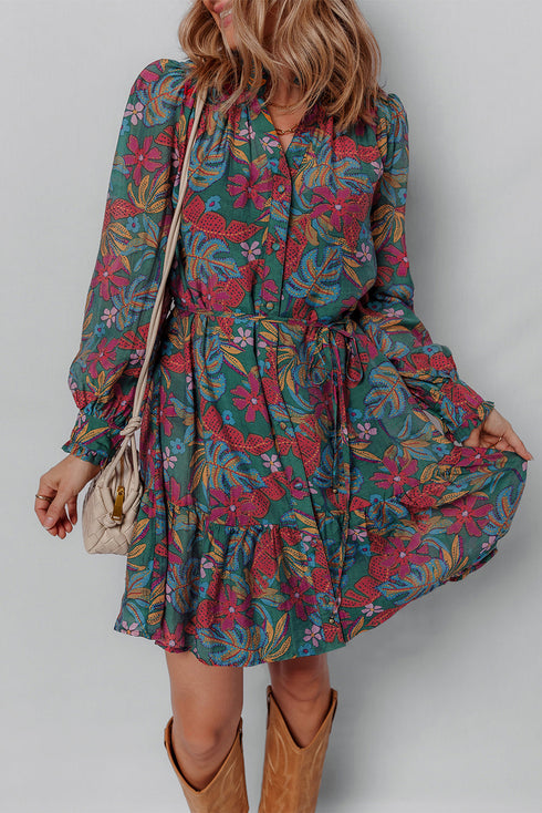 Exclusive Southern Belle Ruffled Puff Sleeve Floral Dress