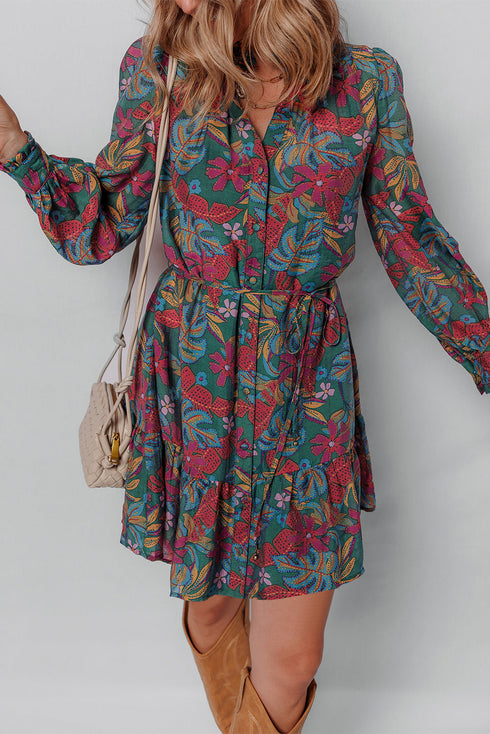Exclusive Southern Belle Ruffled Puff Sleeve Floral Dress