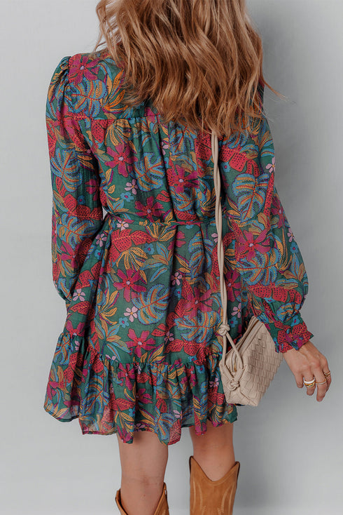 Exclusive Southern Belle Ruffled Puff Sleeve Floral Dress