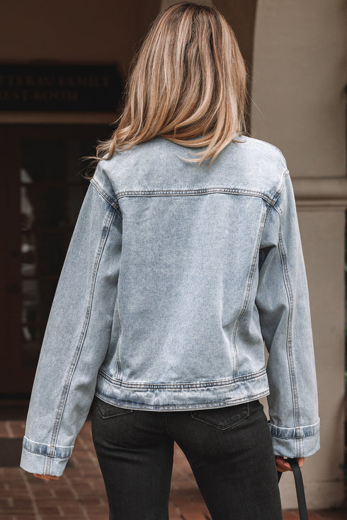 Exclusive Street Style Zip Up Washed Denim Jacket