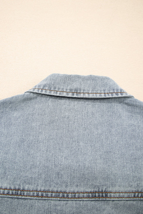 Exclusive Street Style Zip Up Washed Denim Jacket