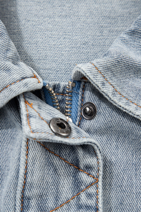 Exclusive Street Style Zip Up Washed Denim Jacket