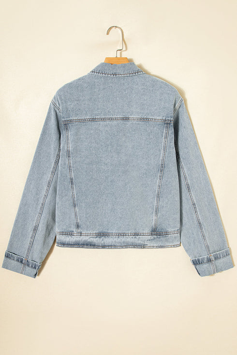 Exclusive Street Style Zip Up Washed Denim Jacket