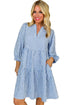 Exclusive Striped Bracelet Sleeve Tiered Shift Mini Dress