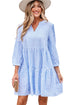 Exclusive Striped Bracelet Sleeve Tiered Shift Mini Dress
