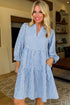Exclusive Striped Bracelet Sleeve Tiered Shift Mini Dress