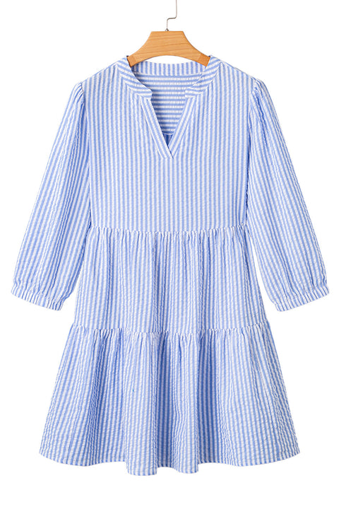 Exclusive Striped Bracelet Sleeve Tiered Shift Mini Dress