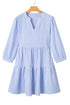 Exclusive Striped Bracelet Sleeve Tiered Shift Mini Dress