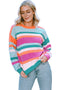Exclusive Striped Drop Shoulder Puff Sleeve Knit Sweater