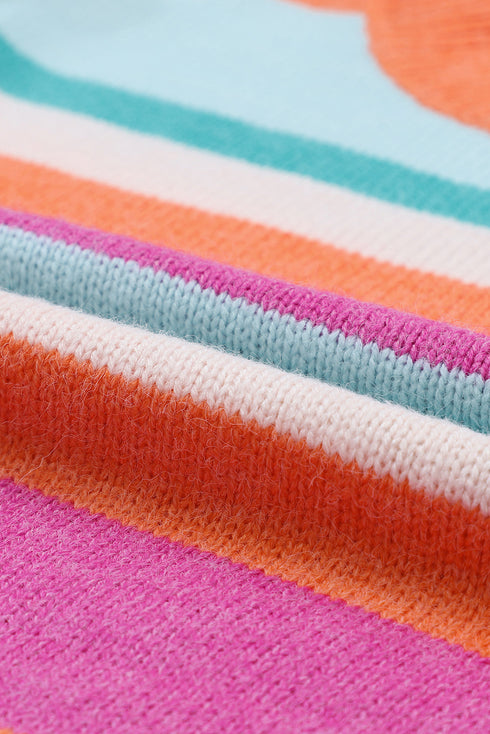 Exclusive Striped Drop Shoulder Puff Sleeve Knit Sweater