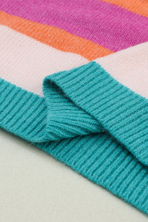 Exclusive Striped Drop Shoulder Puff Sleeve Knit Sweater