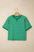 Exclusive Striped Ribbed Patchwork Seam Detail Half Sleeve Tee