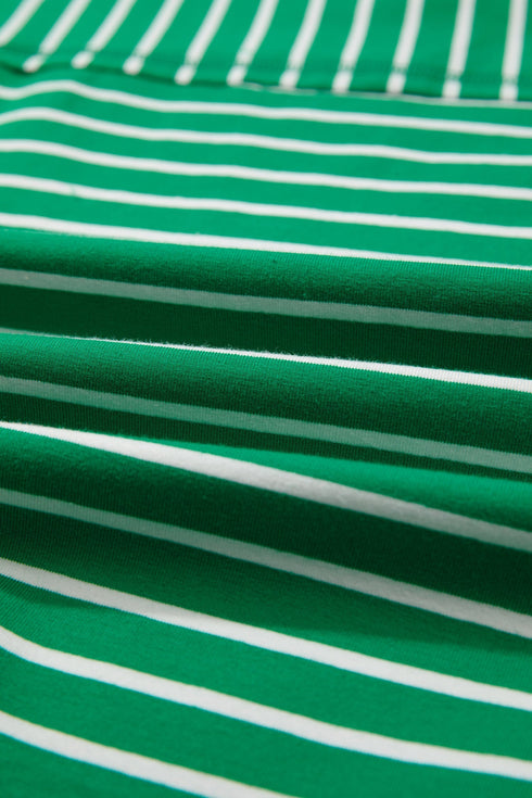 Exclusive Striped Ribbed Patchwork Seam Detail Half Sleeve Tee