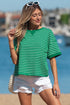 Exclusive Striped Ribbed Patchwork Seam Detail Half Sleeve Tee