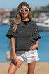 Exclusive Striped Ribbed Patchwork Seam Detail Half Sleeve Tee