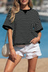 Exclusive Striped Ribbed Patchwork Seam Detail Half Sleeve Tee