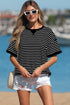 Exclusive Striped Ribbed Patchwork Seam Detail Half Sleeve Tee