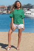 Exclusive Striped Ribbed Patchwork Seam Detail Half Sleeve Tee