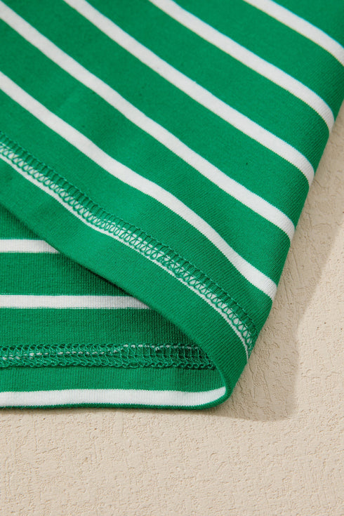 Exclusive Striped Ribbed Patchwork Seam Detail Half Sleeve Tee