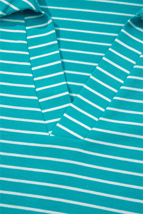Exclusive Striped V Neck Tee And Casual Short Sets