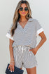 Exclusive Striped V Neck Tee And Casual Short Sets