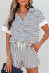 Exclusive Striped V Neck Tee And Casual Short Sets