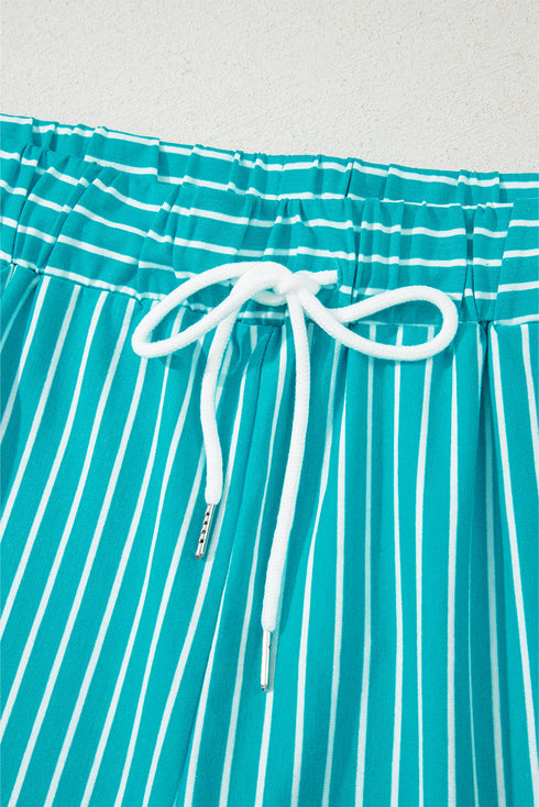 Exclusive Striped V Neck Tee And Casual Short Sets