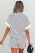 Exclusive Striped V Neck Tee And Casual Short Sets
