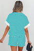Exclusive Striped V Neck Tee And Casual Short Sets