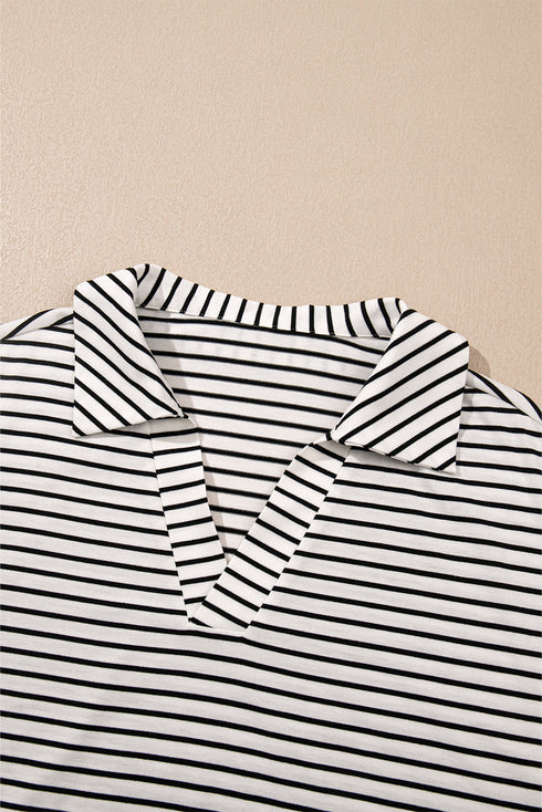 Exclusive Striped V Neck Tee And Casual Short Sets