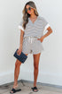 Exclusive Striped V Neck Tee And Casual Short Sets