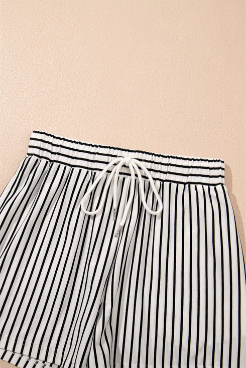 Exclusive Striped V Neck Tee And Casual Short Sets