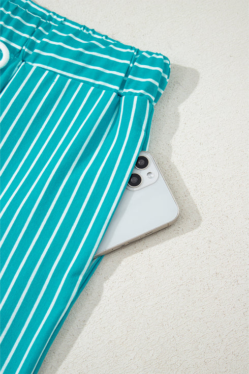 Exclusive Striped V Neck Tee And Casual Short Sets