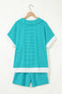 Exclusive Striped V Neck Tee And Casual Short Sets