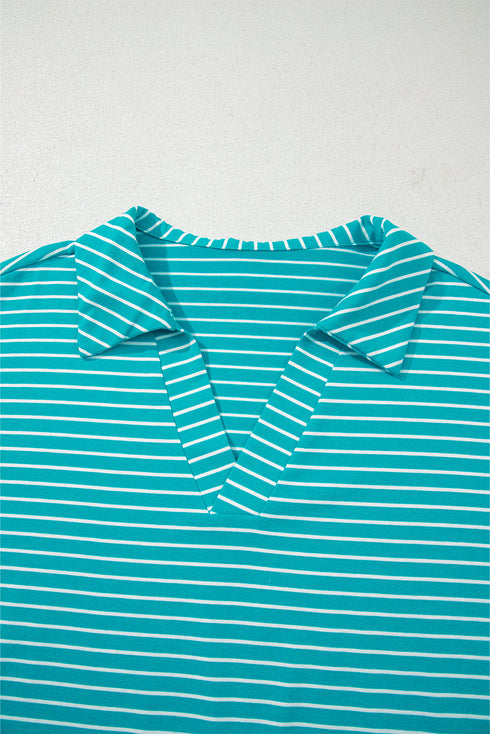 Exclusive Striped V Neck Tee And Casual Short Sets