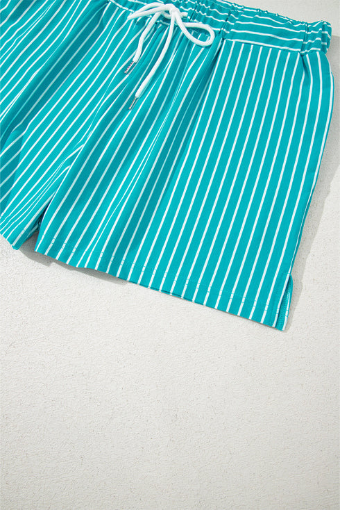 Exclusive Striped V Neck Tee And Casual Short Sets