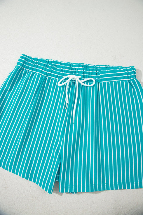 Exclusive Striped V Neck Tee And Casual Short Sets