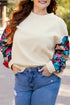 Exclusive Textured Floral Patchwork Pullover Long Sleeve Top