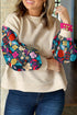 Exclusive Textured Floral Patchwork Pullover Long Sleeve Top