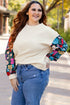 Exclusive Textured Floral Patchwork Pullover Long Sleeve Top