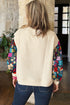 Exclusive Textured Floral Patchwork Pullover Long Sleeve Top
